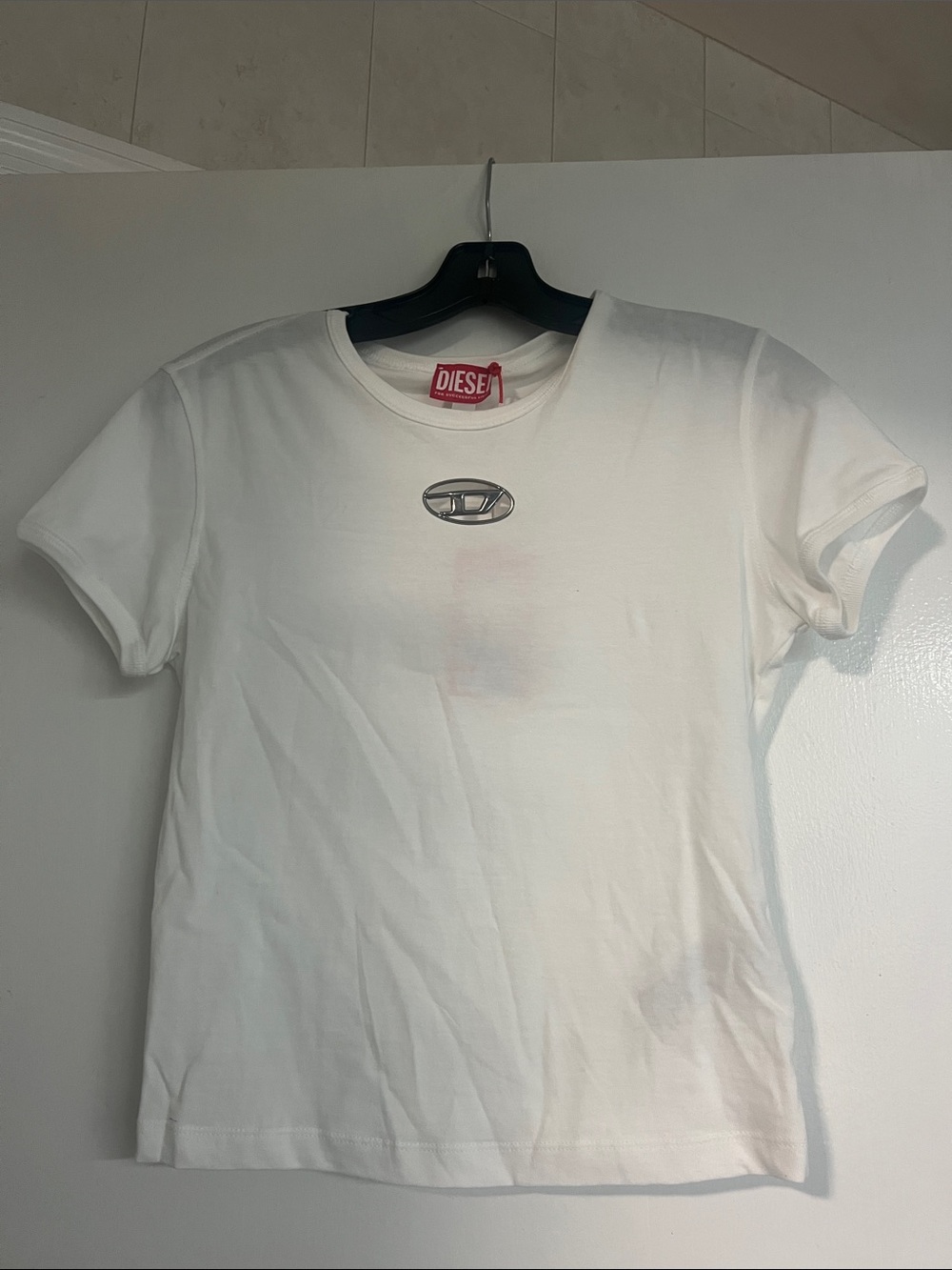 Diesel White Short Sleeve Logo Tee Small New With Tag $125